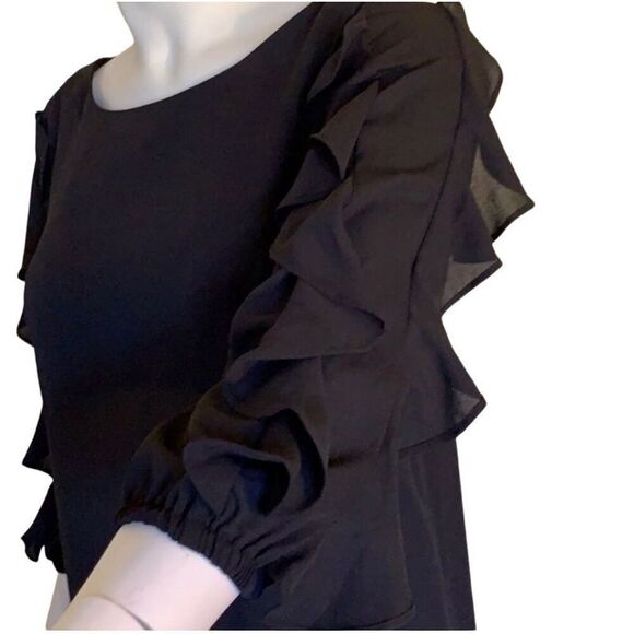 Vince Camuto Womens 3/4 Ruffle Sleeve Keyhole Back Shift Dress‎ Black Size 2 - Picture 4 of 11